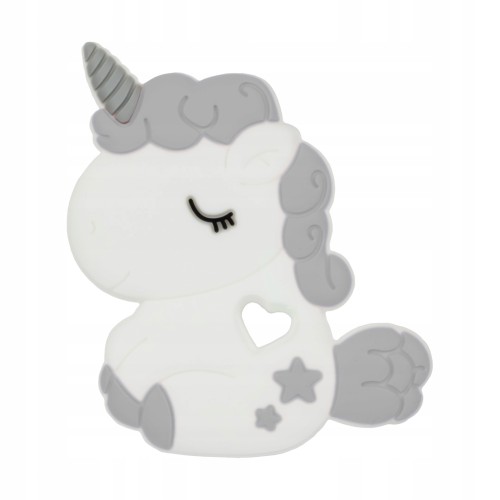 silikonowy gryzak jednorożec biel + popiel