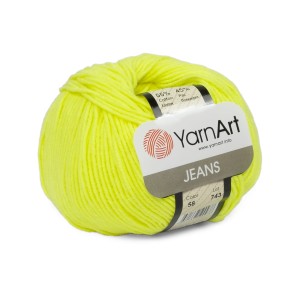 50g włóczka, 55% bawełna 45% akryl, YarnArt Jeans żółty neonowy 58