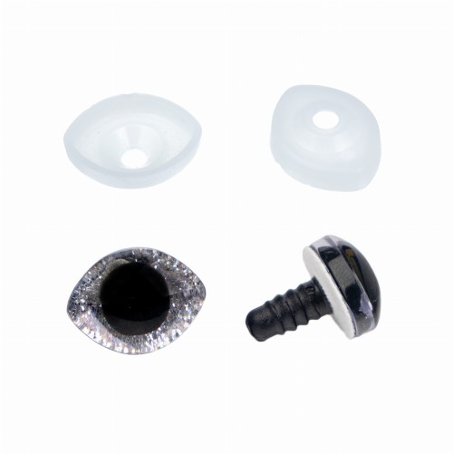 1 para oczy zaciskowe 20x15 srebrne brokatowe kocie