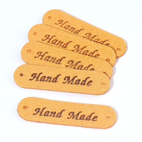 podłużne metki "zamszowe" Hand Made mikrofibra musztardowe