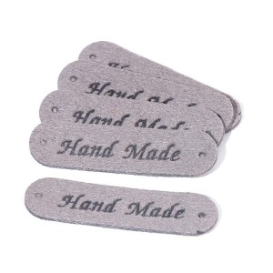 5szt podłużna metka "zamszowa" Hand Made mikrofibra, metki szare