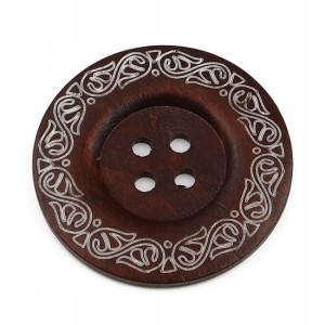 1szt duży, drewniany guzik 60mm, 6cm, 4 dziurki, brązowy we wzory