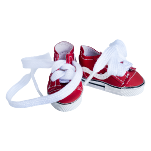 1 para buciki, buty dla lalek 5,5cm czerwone z białym paskiem