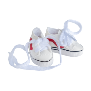 1 para buciki, buty dla lalek 5,5cm kremowe z czerwonym paskiem