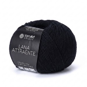 50g włóczka 100% wełna Lana Attraente 6670 czarna