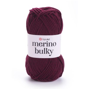 100g gruba włóczka 25% wełna YarnArt Merino Bulky bordowa 577