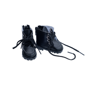 1 para buciki, buty półbuty wiązane dla lalek 5cm ekoskóra, czarne, wysokie