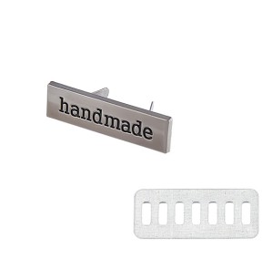 1szt metka metalowa do torebki Handmade, prostokątna, srebrna
